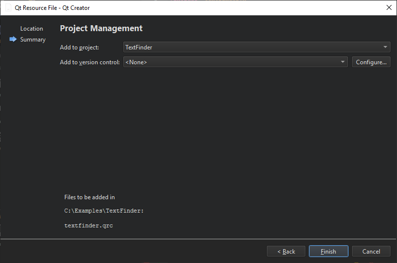 "Project Management dialog"