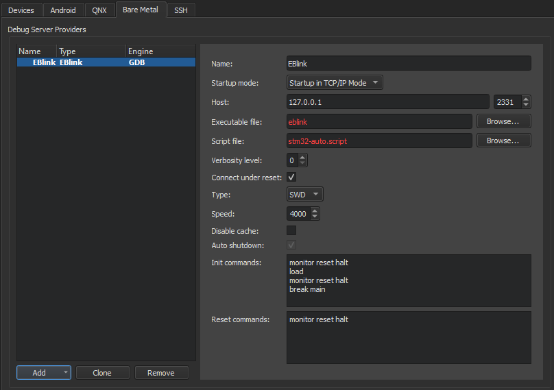 "Bare metal device preferences for EBlink"