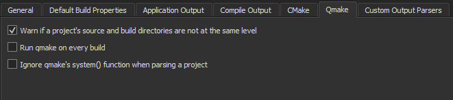 "qmake build and run options"