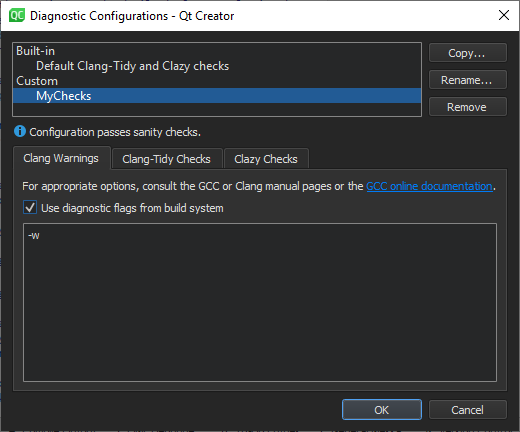 "Diagnostics Configuration dialog"