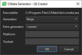 "CMake Generator dialog"