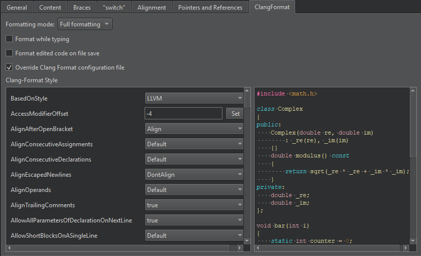 "C++ Clang Format preferences"