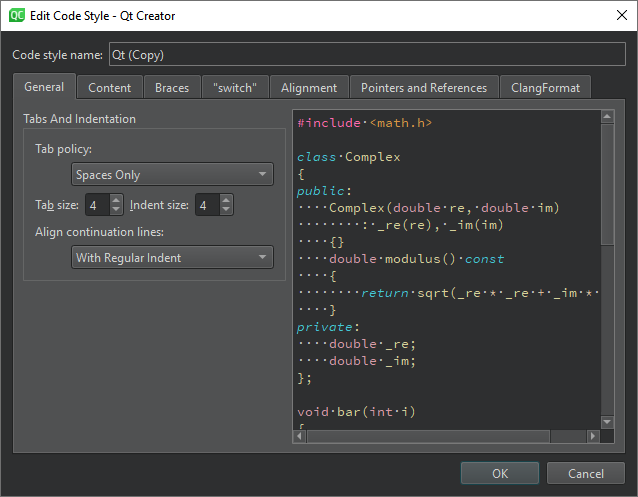 "Edit Code Style dialog"