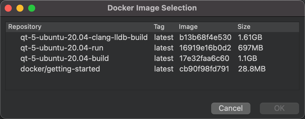 "Docker Image Selection dialog"