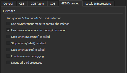 "GDB Extended preferences"