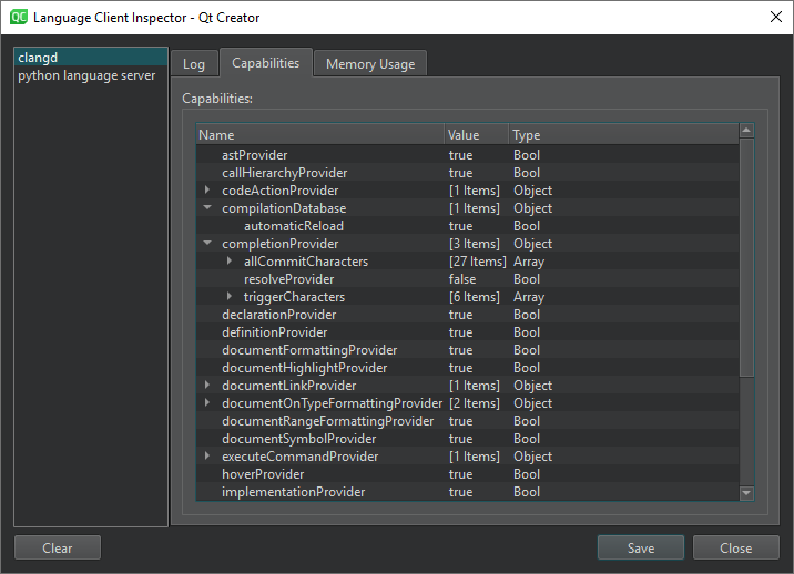 "Language Client Inspector Capabilities tab"