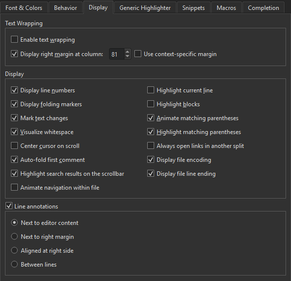 "Text Editor Display preferences"