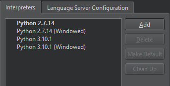 "Python Interpreters in Preferences"