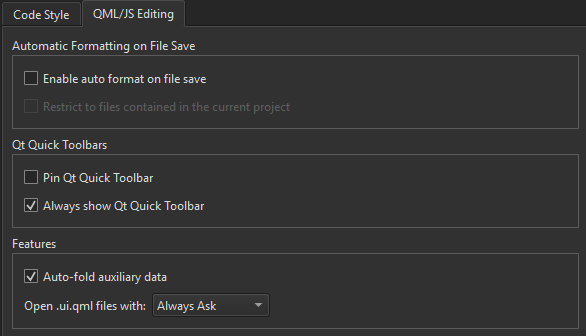 "QML/JS Editing preferences"