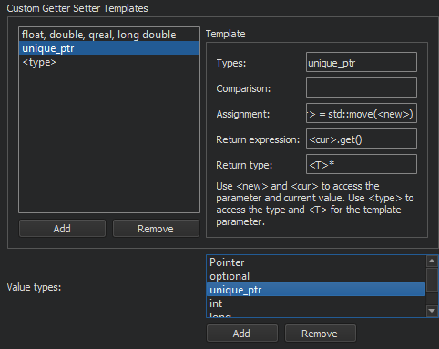 "Settings for handling custom parameter types"